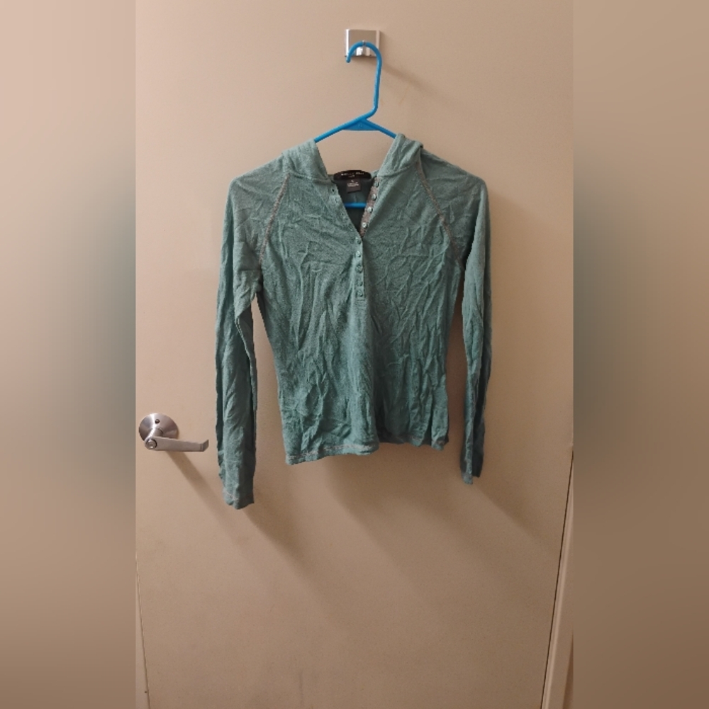 August Silk Knits Buttoned Hooded Henley Sweater Knit Sweatshirt Sz S
